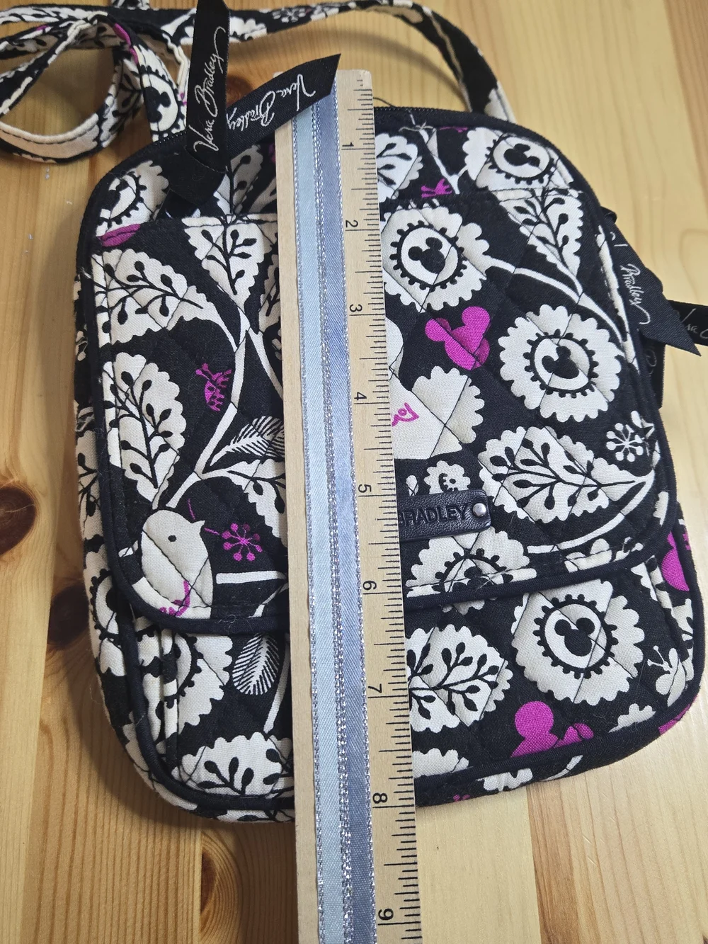 Vera Bradley Disney Black Floral Crossbody with Cream & Pink Accents